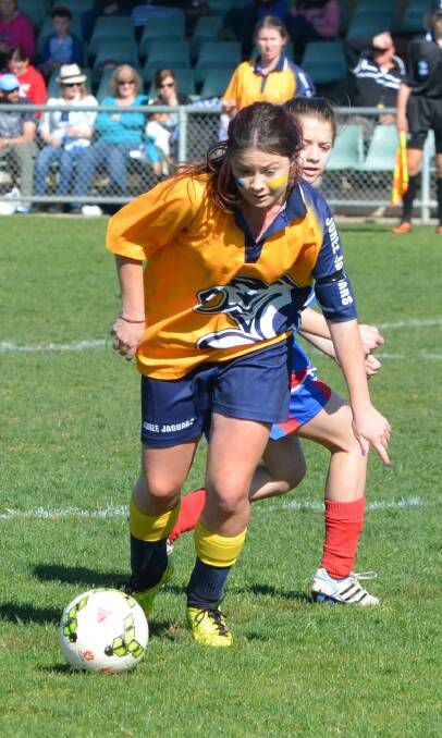 AN EYE FOR GOAL: Junee's Kara Hancock kicked both of Junee's goals in the club's 2-0 win over rivals Cootamundra Strikers in the Madden Trophy grand final on Sunday. 