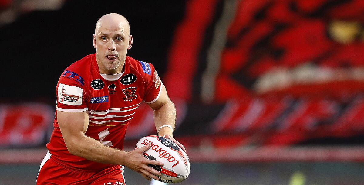 Junee local and Salford Red Devils captain Michael Dobson in action during the Challenge Cup quarter-final against Wakefield Trinity. Picture: Getty Images