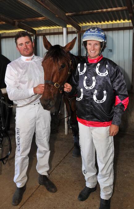 LETHAL COMBINATION: Trainer Jake Stockton and driver Blake Jones, pictured with Glenferrie Diva.