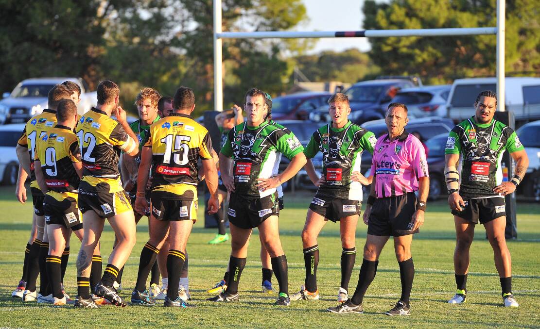 GAME ON: Gundagai and Albury players prepare to pack a scrum at this year's West Wyalong Knockout in Feburary. Picture: Kieren L Tilly 
