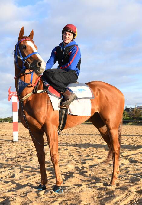 RIVERINA HOPE: Gundagai's Billy Owen takes Single Gaze to Mordialloc Beach as part of her preparations for the Melbourne Cup.