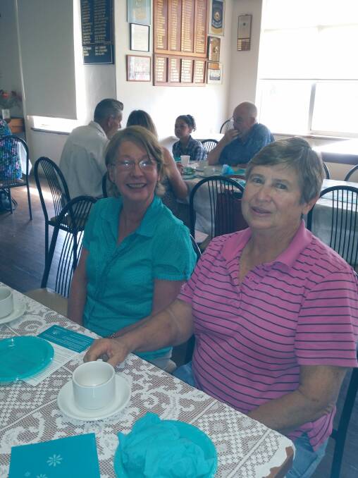 RAISING AWARENESS:  Lola Cummins and Pam Halliburton enjoy some morning tea at the Country Woman's Association Ovarian Cancer awareness morning tea. 
