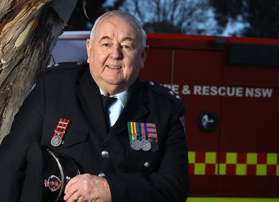 Dedication and service: Former Fire and Rescue NSW captain Robert Duncan was recognition for 45 years of service at a special ceremony in Junee.
