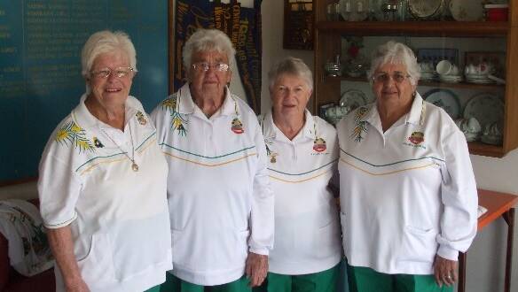 BOWLERS: Kath Vivian, Alma Bruce, Phyllis McLaren and Malveen Cochrane played off in the pairs final. Alma and Kath won 16 to 15. Picture: Contributed