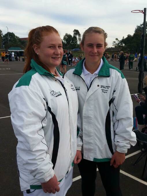 REP: Maddie Harpley and Sarah Stevens umpired championship games at Baulkham Hills recently, proudly representing the Junee Netball Club.