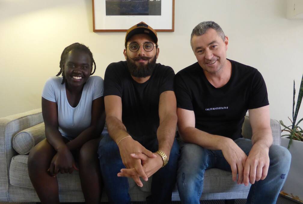 Wagga locals Jackie Okot, 16 and Zohab Khan will present a poetry workshop and performance punctuated with music from jazz bassist, Damian Evans. Picture: Supplied