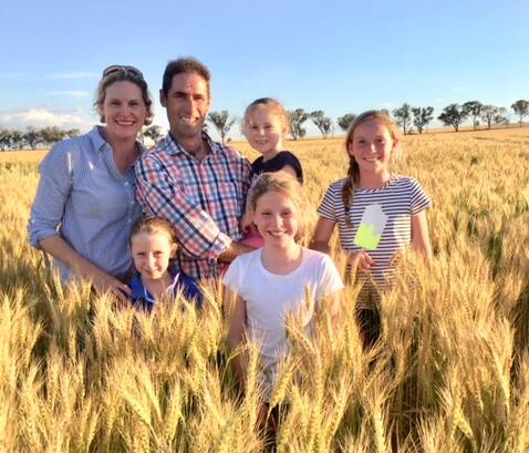 GOLDEN FIELDS: Peter Corbett and his family in this year's winning wheat crop. Picture: Toby Corbett