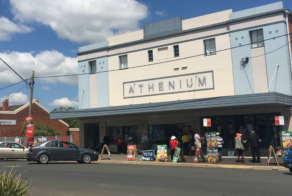 The scene outside the Athenium in Junee on Saturday afternoon.