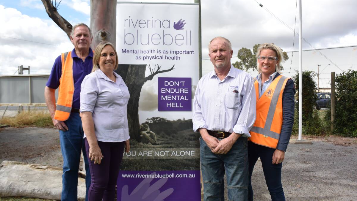 THANKS: At the donation are, from left: Mac Armytage (Riverina Bluebell), Merilyn Limbrick (Murrumbidgee Local Health District), Steve Matthews (Riverina Bluebell) and Sarah Roche (Graincorp). Picture: Ken Grimson