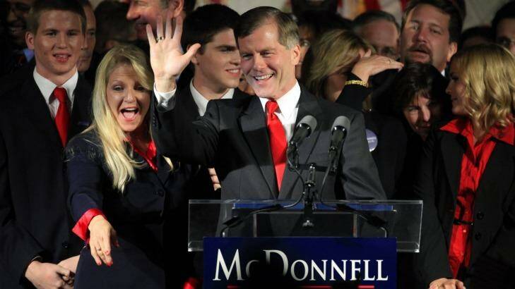 Bob McDonnell, with his wife Maureen, left, celebrates his election as governor of Virginia in November 2009. The couple were indicted on corruption charges in January 2014. Photo: New York Times