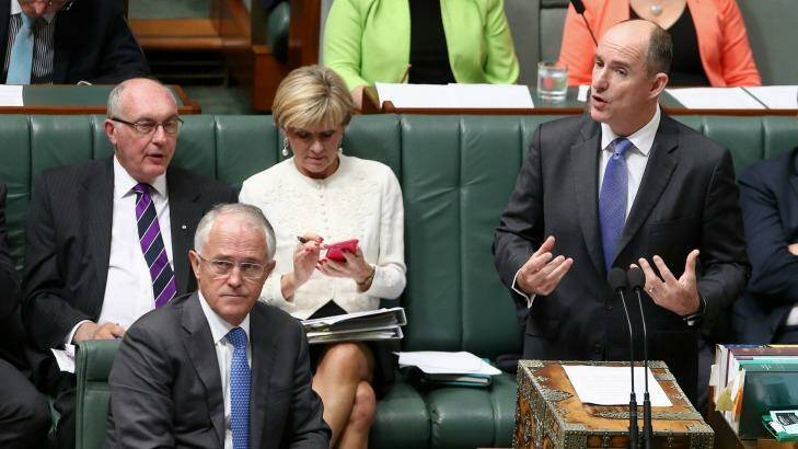 Mr Robert, pictured with Prime Minister Malcolm Turnbull, was asked several questions during question time. Photo: Alex Ellinghausen
