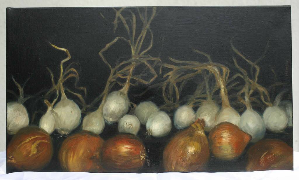 Painting of onions by Guy Hawson. Photo: Sahlan Hayes