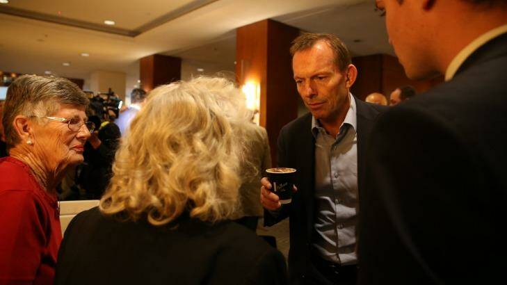 Fomer prime minister Tony Abbott at the meeting in Sydney on Saturday.  Photo: Louise Kennerley