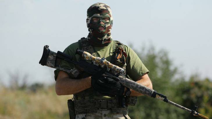 Pro-Russian rebel sniper 'Angel' on road outside Shakhtersk. Photo: Kate Geraghty