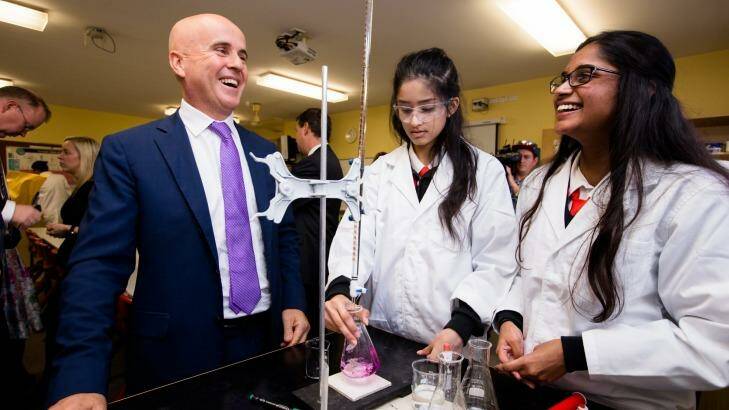 NSW Education Minister Adrian Piccoli with students at Cherrybrook Technology High School. Photo: Edwina Pickles