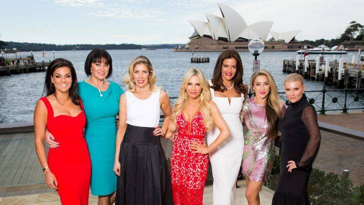 The Real Housewives of Sydney: Nicole O'??Neil, Lisa Oldfield, AthenaX Levendi, Melissa Tkautz, Krissy Marsh, Matty Samaei and Victoria Rees. Photo: Ben Symons