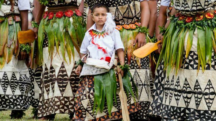 Traditional dancing before King Tupou. Photo: Edwina Pickles