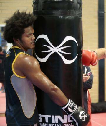 Henry Speight (left) and Stephen Moore boxing during their rehabilitation. Photo: Jeffrey Chan