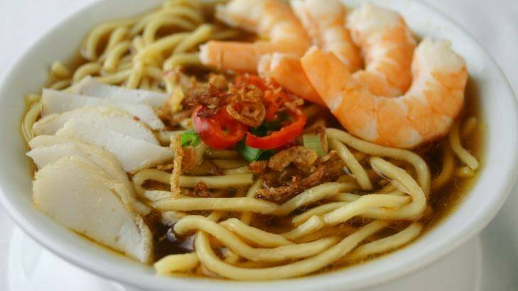 Soupy delight: Prawn noodles.