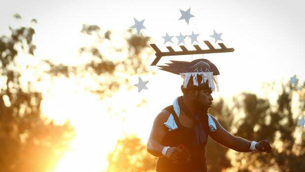 Performers from Thursday Island during the opening ceremony of the First Nations National Convention in Uluru. Photo: Alex Ellinghausen