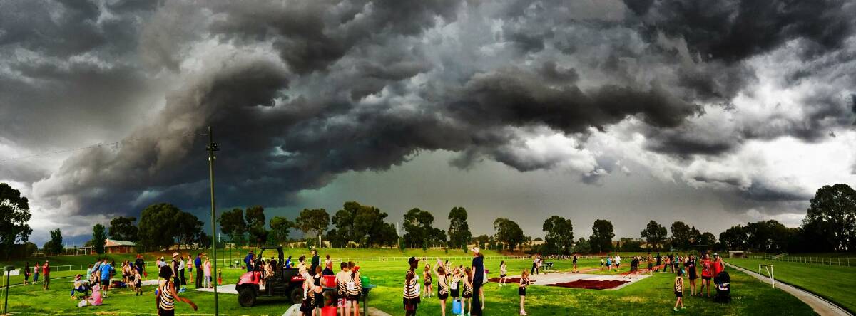 Picture by Joanne McIntyre. "Thunderstorm approaching Jubilee Park this afternoon at Little Athletics, meet was abandoned immediately after I took this photo."