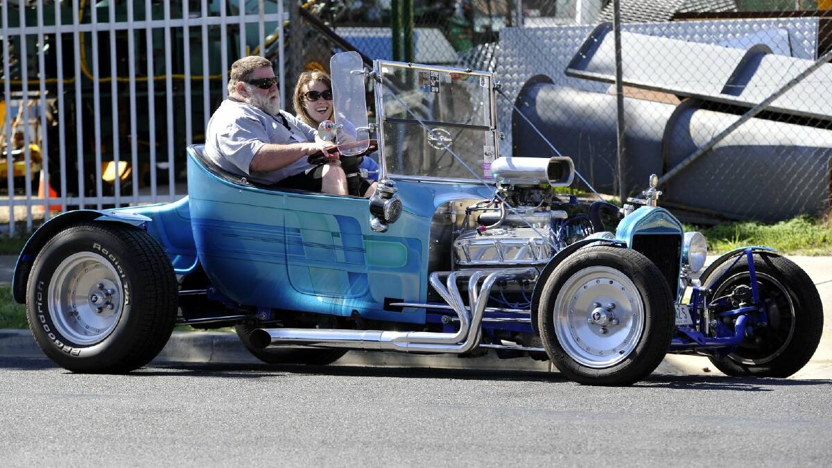 Hilltop's David Peters and Griffith's Natalie Ford arrive in David's 1923 T Bucket Ford. Picture: Les Smith