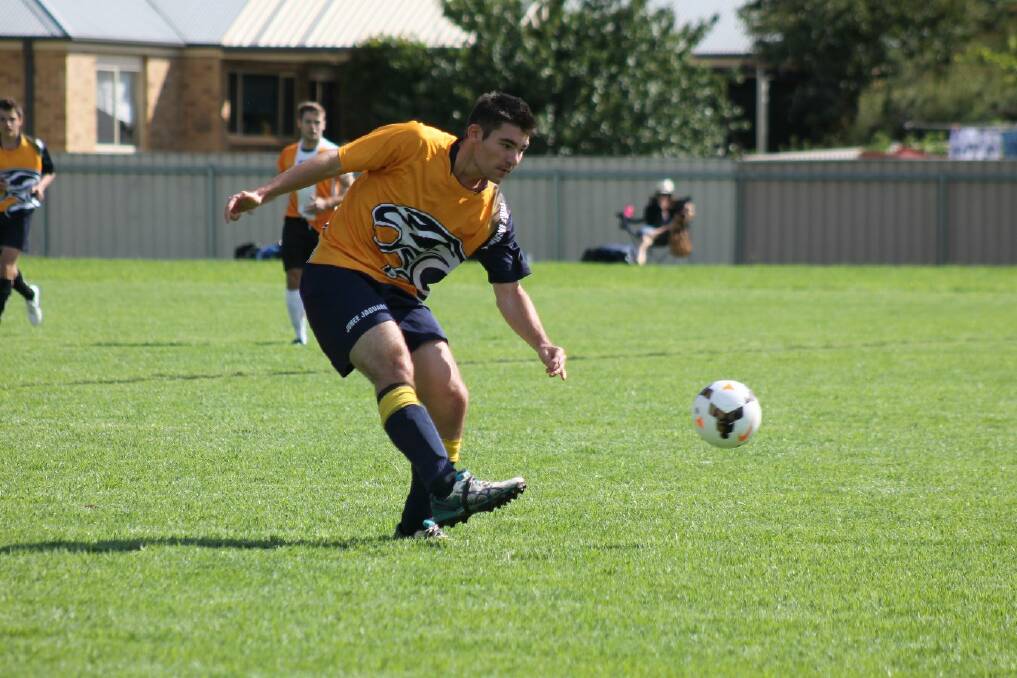 Aiden Judd playing for Junee Jaguars against Wagga United. Picture: Melanie Miller