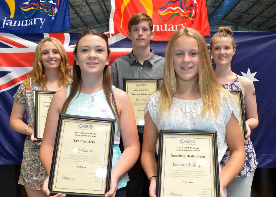 Winners of the GEO Group's Youth in Focus Scholarship (back, from left) Ebony Becquet, Joel Kelly, Gabriel Newman, (front) Lucy Clarke, 14 and Jasmine Phillips, 12. Picture: Declan Rurenga