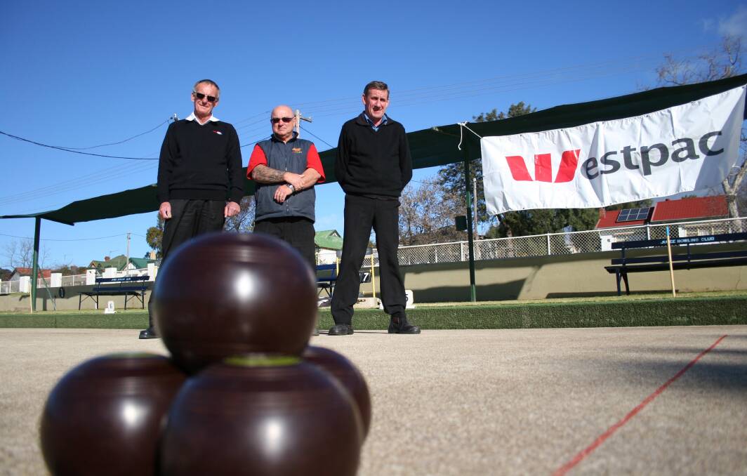 Bowlers Ian Cooper (left), Bryan Purse and Peter Guinan will be part of one of the team’s carrying local hopes in the Junee Triples Classic this weekend. Picture: Declan Rurenga