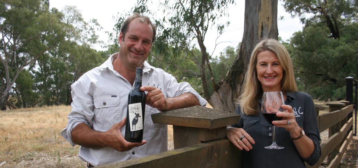 GOLD MEDALISTS: At their first wine show, Jim and Karen Coe's latest drop - Leaning Cow shiraz has won the gold medal. Picture: Declan Rurenga
