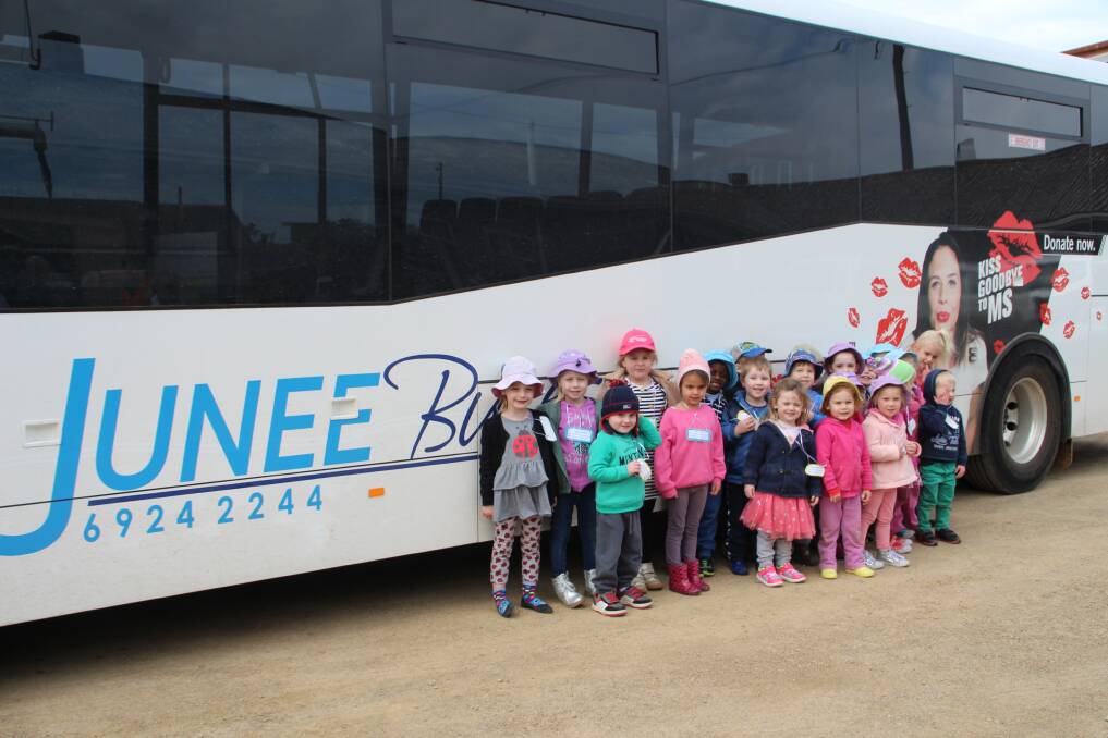 Goodstart Early Learning students before heading to Junee during their excursion to the town. Picture: Glenfield Park Goodstart Early Learning