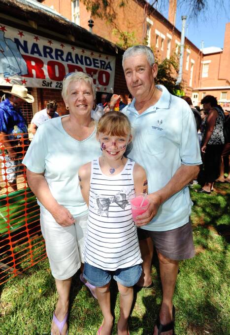 Pam, Dekota (10) and Steve Jones at the Australia Day Celebrations in Narrandera. Picture: Alastair Brook