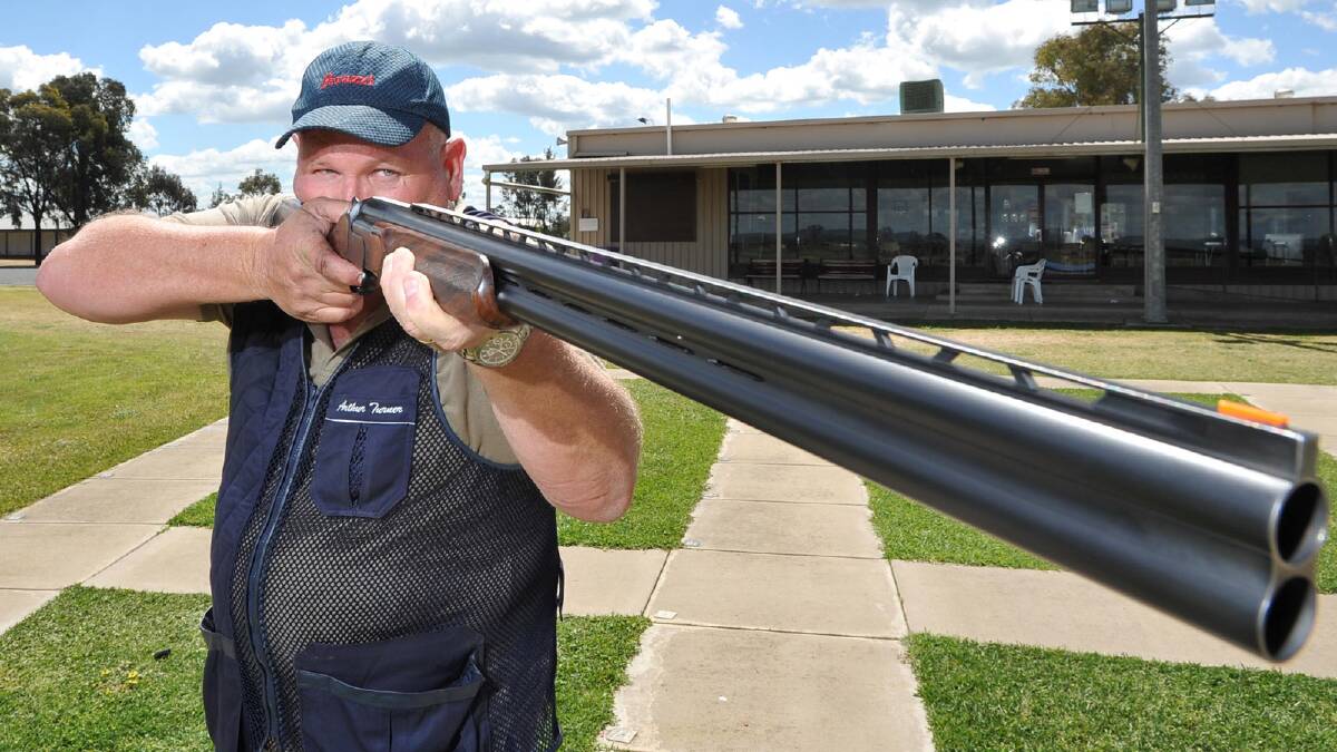 Wagga marksman Arthur Turner takes aim with his shotgun at the National Shooting Ground in Wagga. Picture: The Daily Advertiser 