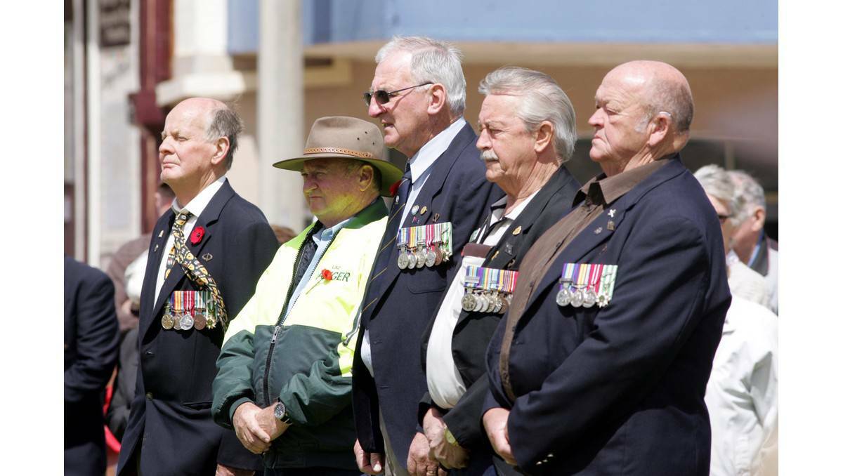 Rememberance Day service Leeton cenotaph Don Reilly, Peter Williams, Dave Gardiner (Wagga), Duchy Lensing (Hervey Bay), Andy Burnett (Howlong). Picture: The Irrigator