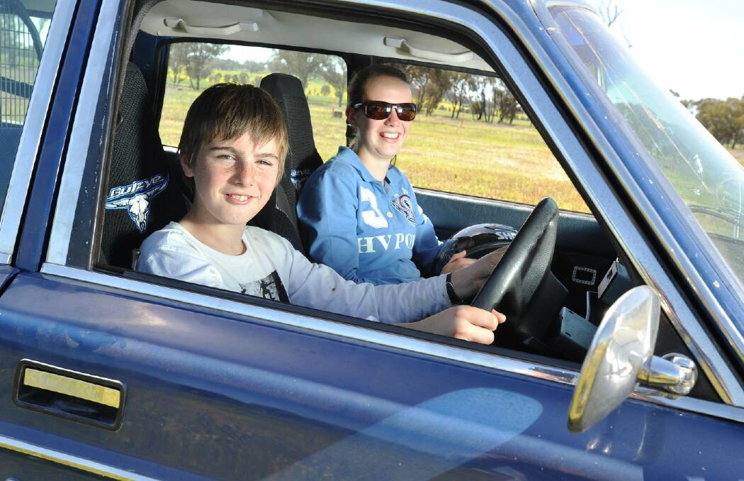 Liam, 12 and Erica Hawkins, 15 at the Wagga District Car Club Motorkhana event at Illabo. Picture: Alastair Brook