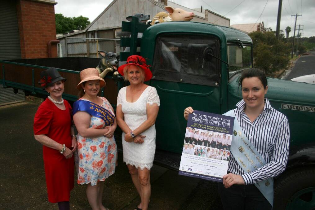 2012 Junee Showgirl Emily Butler (right) and the showgirl committee, Bernadette Burcher, Megan Callow and Julie Shepherd are encouraging local girls to enter the 49th annual competition. Picture: Declan Rurenga