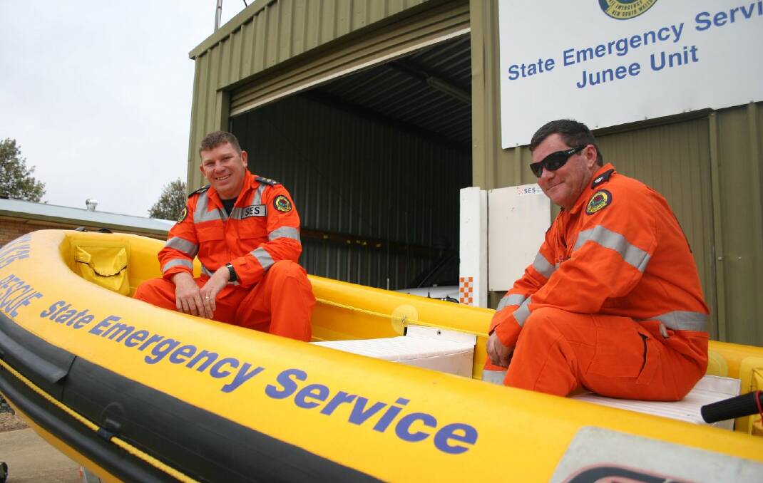 Junee SES deputy controller Daniel Wattie (left) and controller Michael Webb are on the look out for more members for the emergency crew. Picture: Declan Rurenga