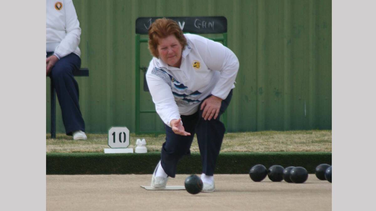 Junee's Barbara Kenny from Junee Bowling Club rolls one down in the Junee Bowling Club's ladies tournament.