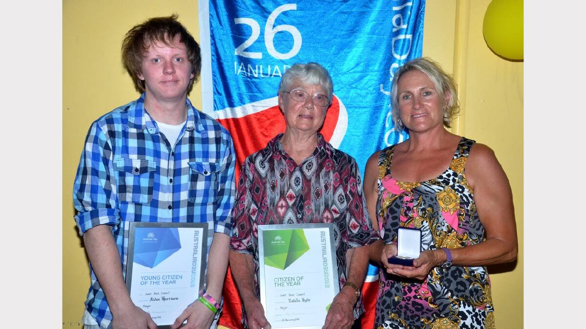 Young Citizen of the Year Aiden Harrison, Citizen of the Year Estella Hyde and Sports award winner Julie Shepherd. Picture: Declan Rurenga