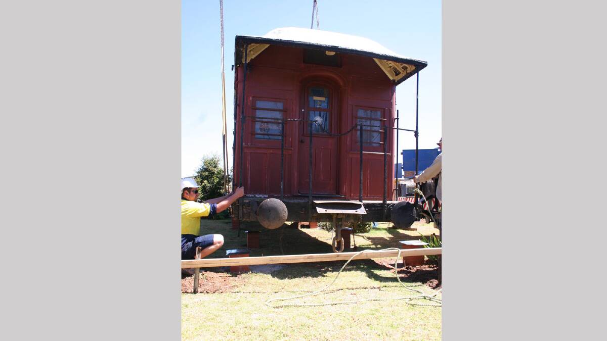 A train carriage built in 1899 driven across Junee to the Belmore Bed and Breakfast where it will become a new accomodation piece. Picture: Declan Rurenga