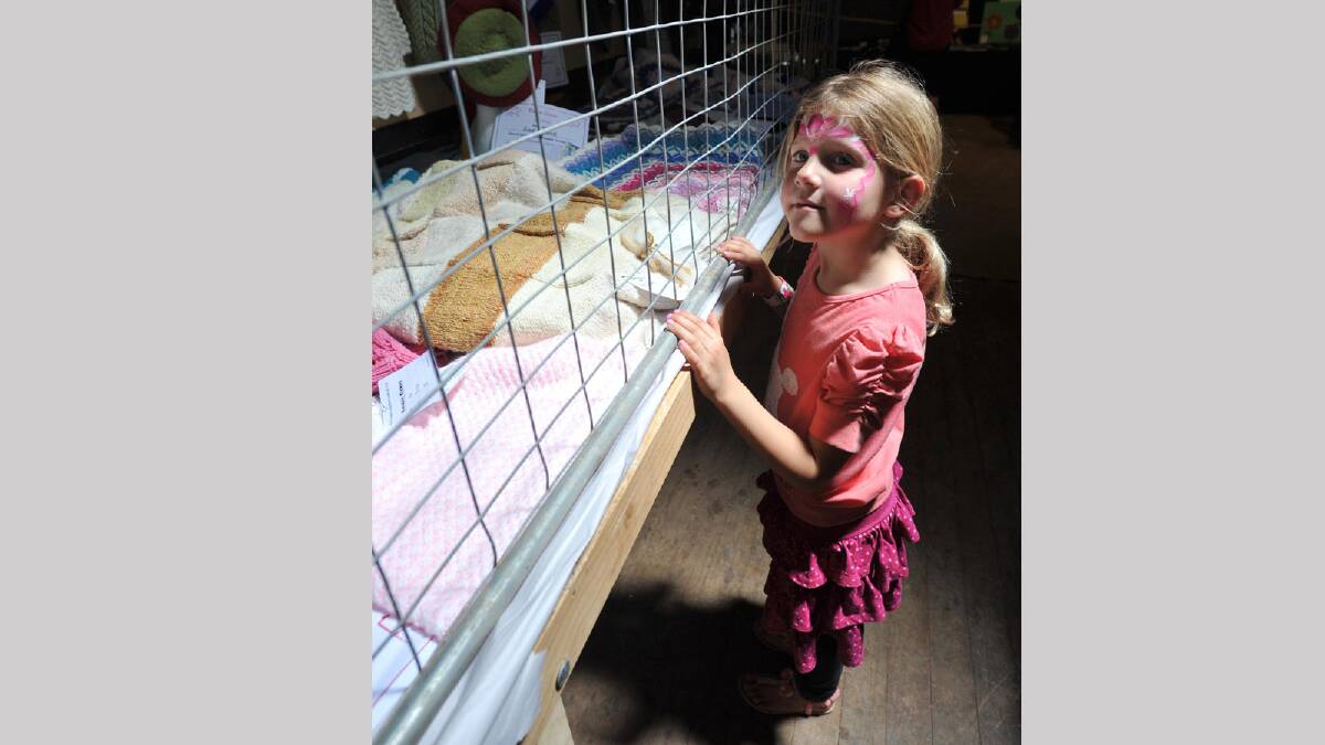Illabo Show - Stella Duck, 6, checks out the knitwear display in the pavilion. Picture: Les Smith