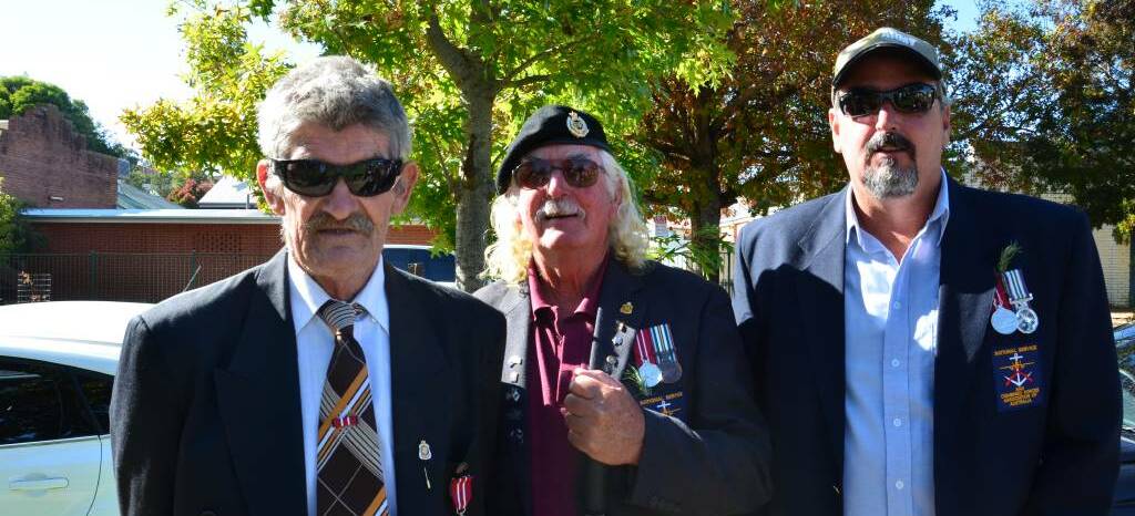 Joe Belling, Warren Cowboy McLaughlin and Troy McLaughlin at last year's Anzac Day ceremony. 