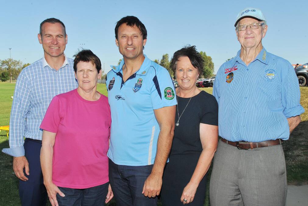 HAPPY DAYS: NRL official Andrew Hill, Noreen Deacon, Laurie Daley, Jacqui Daley and Leo McCarthy on Monday. Picture: Kieren L Tilly