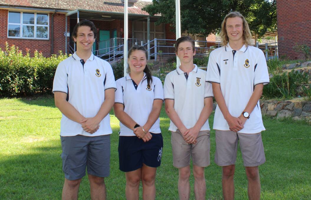 FROM THE FRONT: 2018 school captains (from left) Callum McCarthy and Brody Longmore, and vice captains Abbey Foley and Adam Spackman.