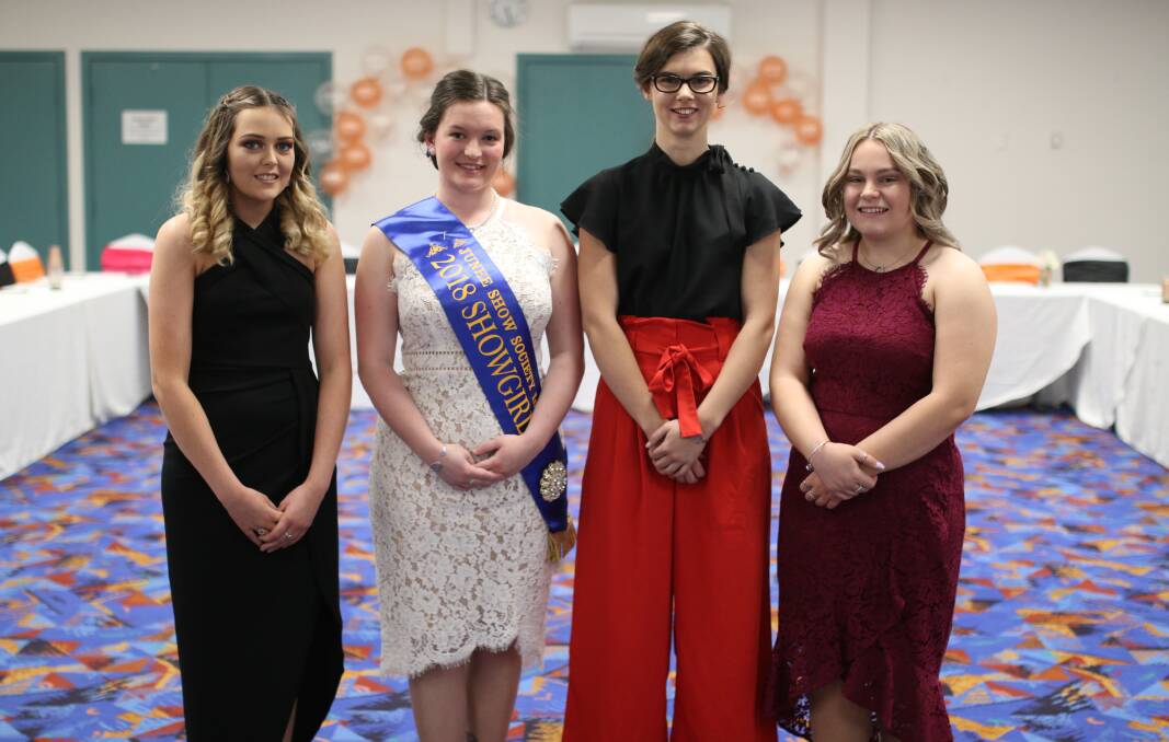 BEST FOOT FORWARD: Entrant Eliza Turton, 2018 Junee Showgirl Teagan McCormack, and entrants Sara Makeham and Jacqueline Timms at the judging evening.
