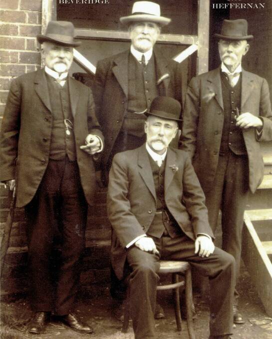 ORIGINALS: Early show committee members (back from left) JWC Beveridge, Angus McKinnon, Pat Heffernan and (front) TC Humphreys. Picture: Broadway Museum Collection