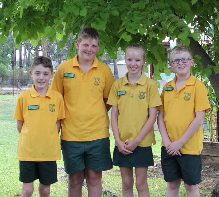 LEADERS: Illabo Public School's vice captains Henry Stanyer (left) and Harry Pratt (right) will support captains Oliver Brabin and Sienna Hillam (centre)