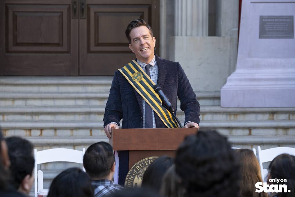 ANNOYING: Ed Helms is Nathan Rutherford in Rutherford Falls.