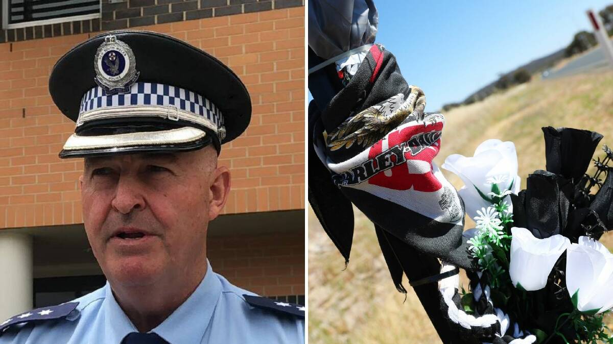 POLICE SIGHT: Inspector Peter McLay (left). A roadside memorial for Malcolm Hackett on Red Hill Road following his death in October (right).