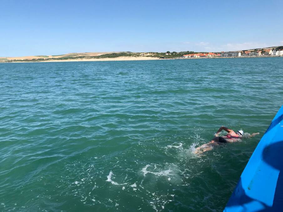 FINAL STRETCH: The shores of Calais became visible as Brenda hit strong currents that pulled to her towards the tourist beach. Picture: supplied